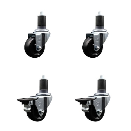 Service Caster 3'' Soft Rubber Wheel Swivel 1-5/8'' Expanding Stem Caster Set 2 Brakes, 4PK SCC-EX20S314-SRS-2-PLB-2-158